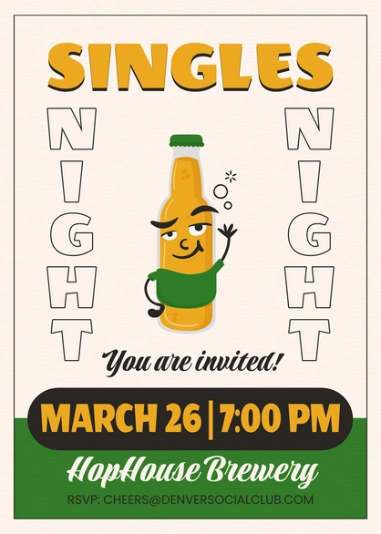 Beer-themed singles event invitation