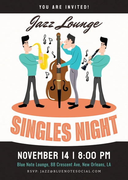 Invitation to a jazz lounge singles night event