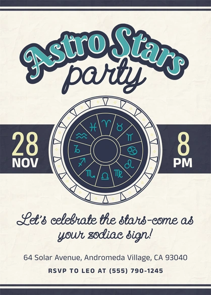 Astrology-themed party invitation