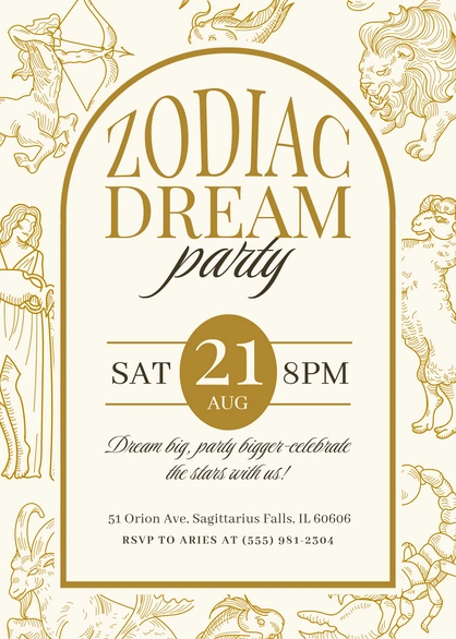 Zodiac-themed party invitation