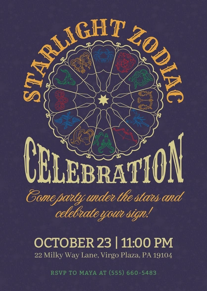 Starlight Zodiac Party Invitation