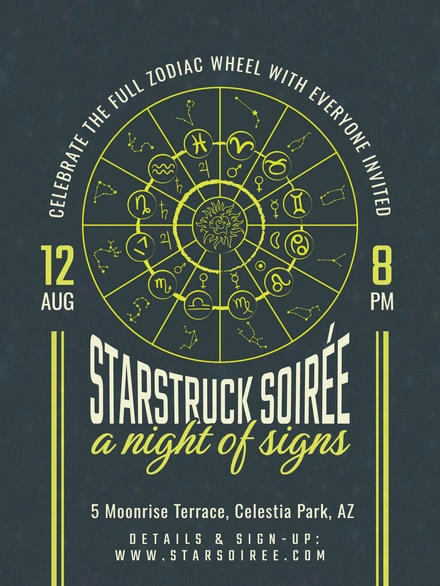 Zodiac-themed party invitation