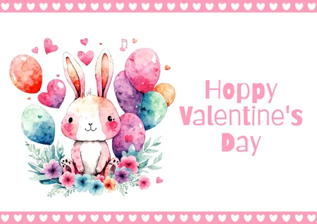 Watercolor Rabbit Valentine's Day Card