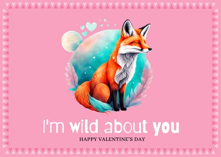 Vibrant Valentine's Day Card Featuring a Majestic Fox