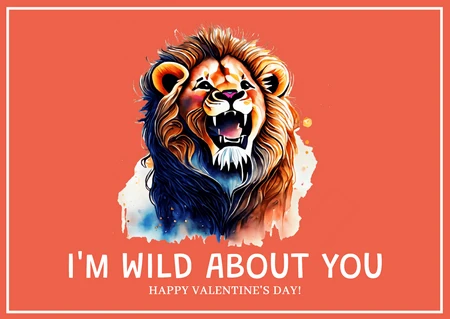 Expressive Lion Illustration Valentine's Day Card