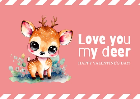 Cute Watercolor Fawn Valentine's Day Postcard