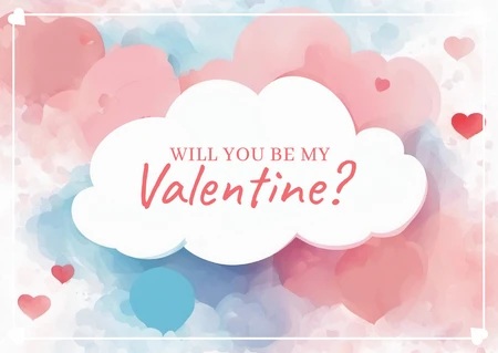 Dreamy Watercolor Clouds and Hearts Valentine Card