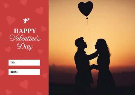 Silhouette Couple with Heart Balloon