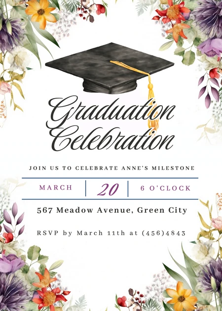 Floral Graduation Celebration Invitation