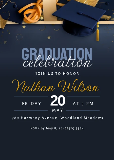 Navy Blue Graduation Celebration Invitation